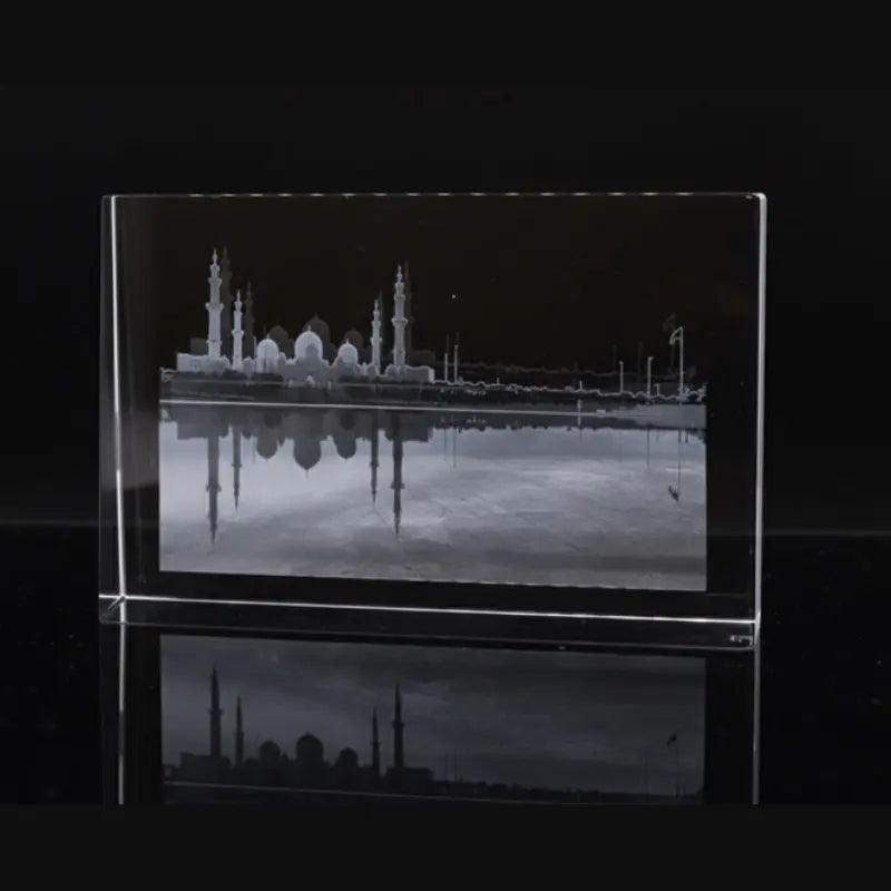 Crystal Glass Desk Decor – Featuring MB Gallery’s “Sheikh Zayed Mosque Reflection” Artwork
