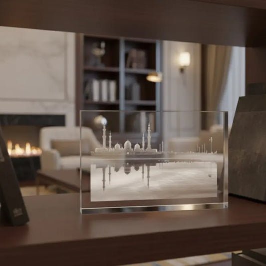 Crystal Glass Desk Decor – Featuring MB Gallery’s “Sheikh Zayed Mosque Reflection” Artwork